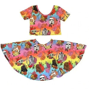 Wild Rich Kids 2 Piece Outfit youth size 11/12 floral star wars twirl skirt top